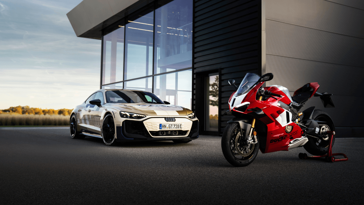 New Audi e-tron GT Prototype Meets The Ducati Panigale V4 R!: cover image